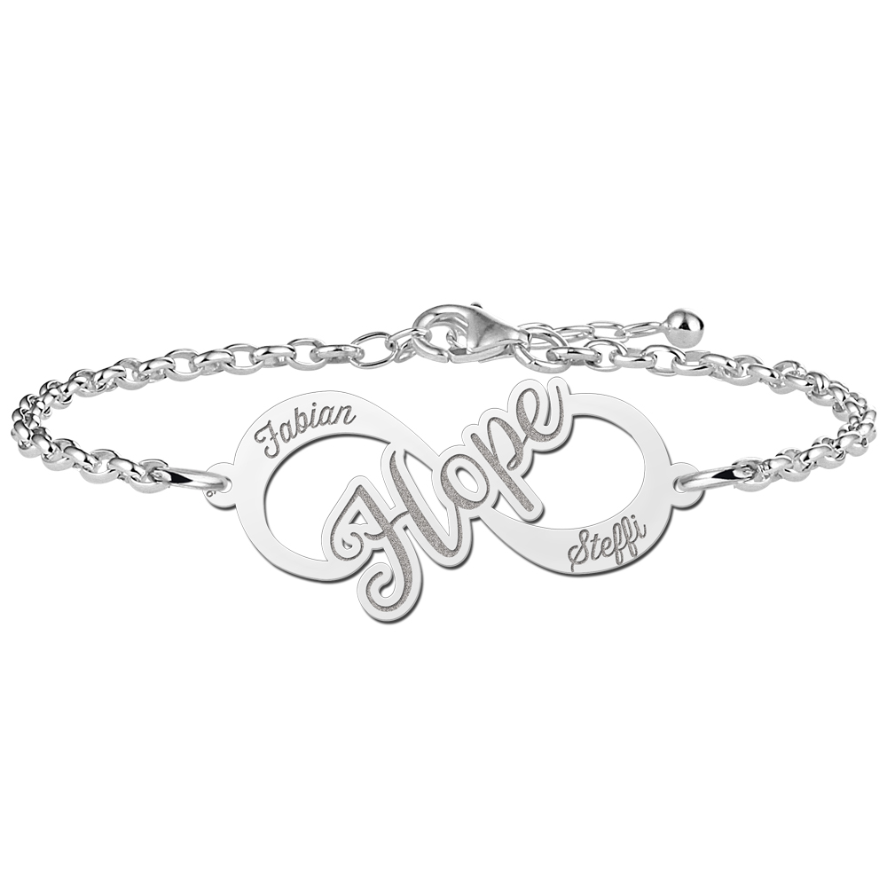 Armband Hope Infinity met Namen | Names4ever | 17 + 3 cm | 925 Sterling Zilver
