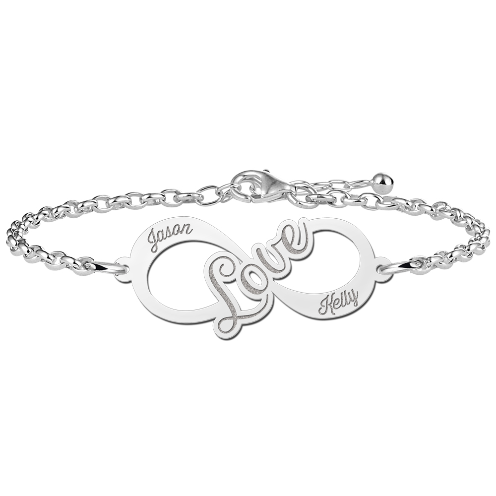 Names4ever Love Infinity Armband van Zilver - Graveer Sieraad