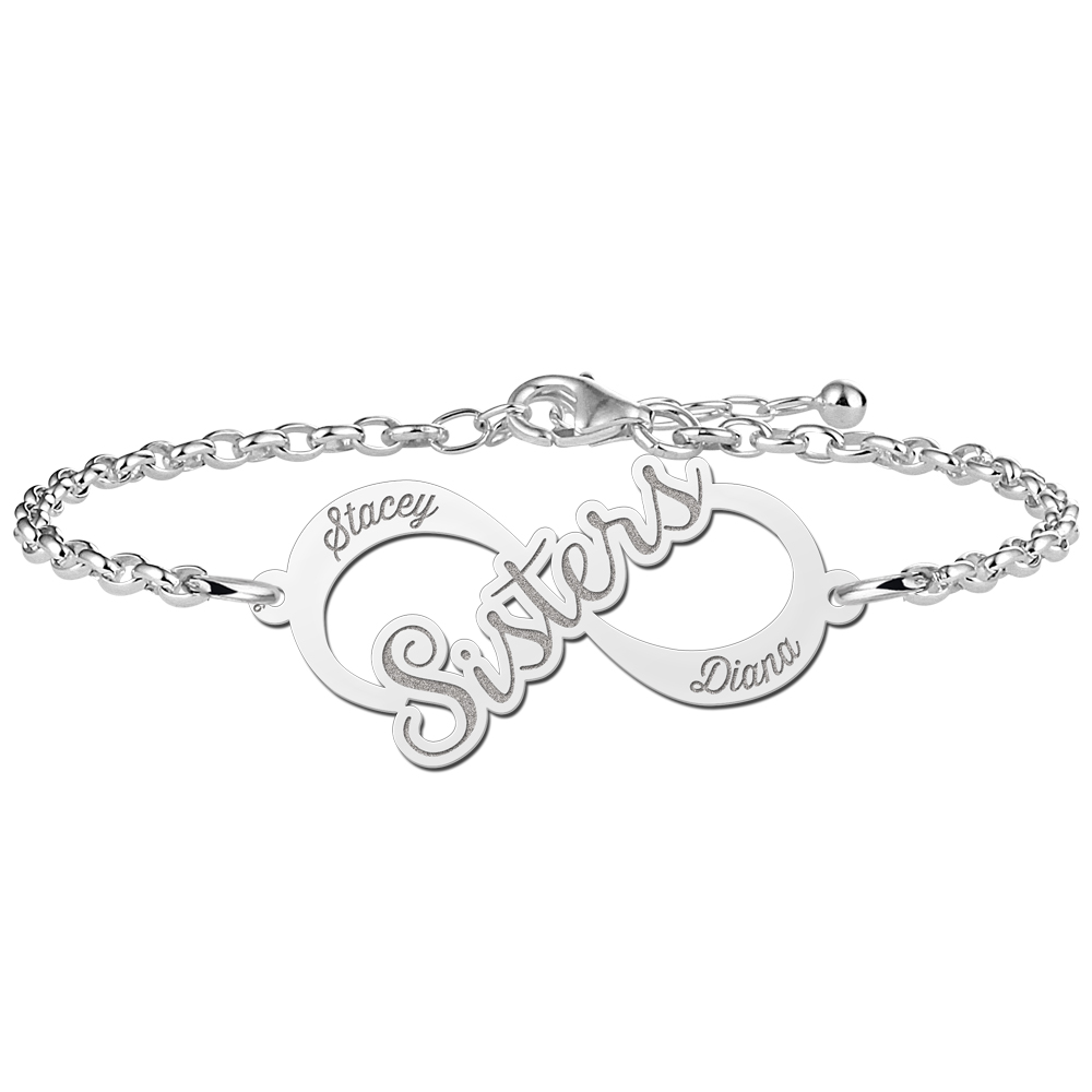 Sisters Infinity Graveer Armband | Names4ever | 17 + 3 cm | 925 Zilver