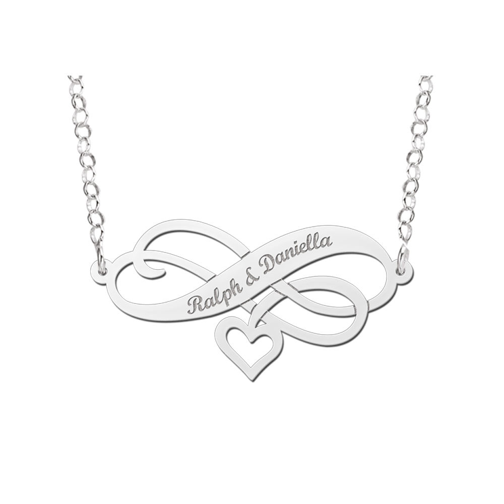 Zilveren Infinity ketting met hart en gravure - Names4ever
