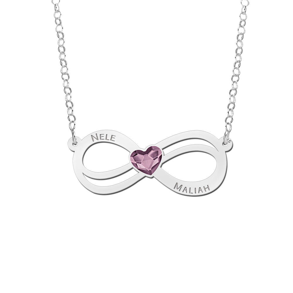 Zilveren infinity ketting met hartjes zirkonia steen - Names4ever