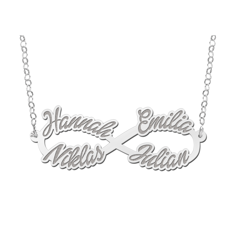 Names4ever Vier Namen Infinity Ketting van Zilver