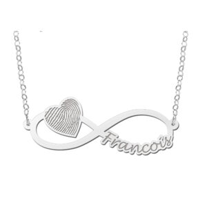 Names4ever Zilveren Infinity Hanger met Hart en Vingerafdruk