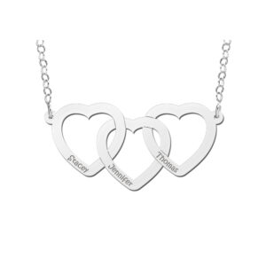 Names4ever Drie Harten Naamketting van Zilver