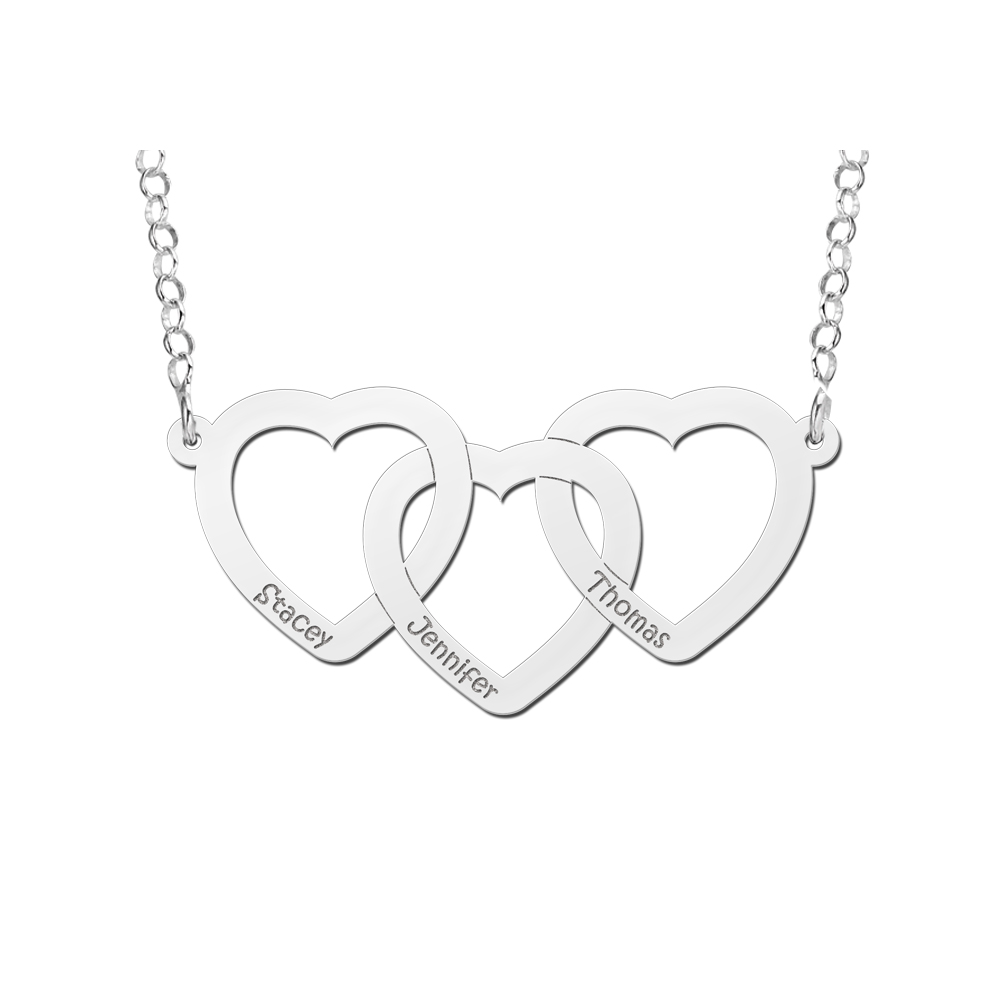 Names4ever Drie Harten Naamketting van Zilver