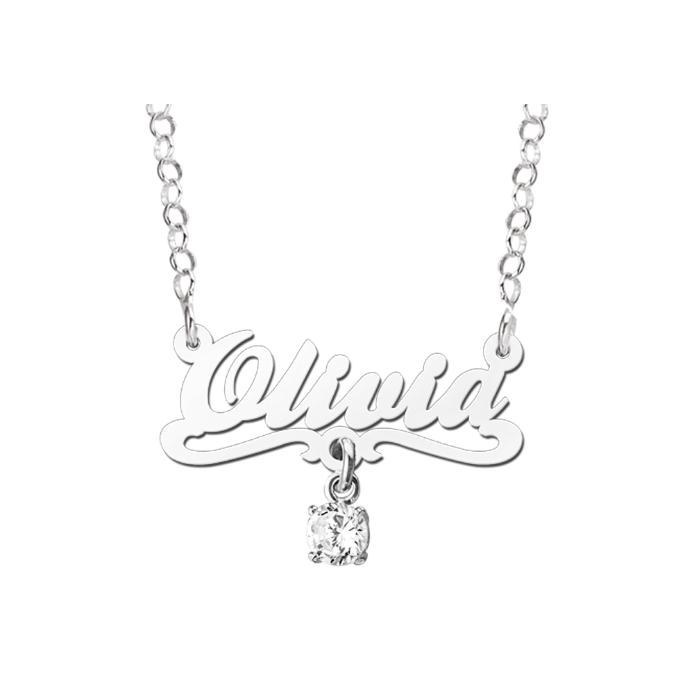 Zilveren kinder naamketting model Olivia wit - Names4ever