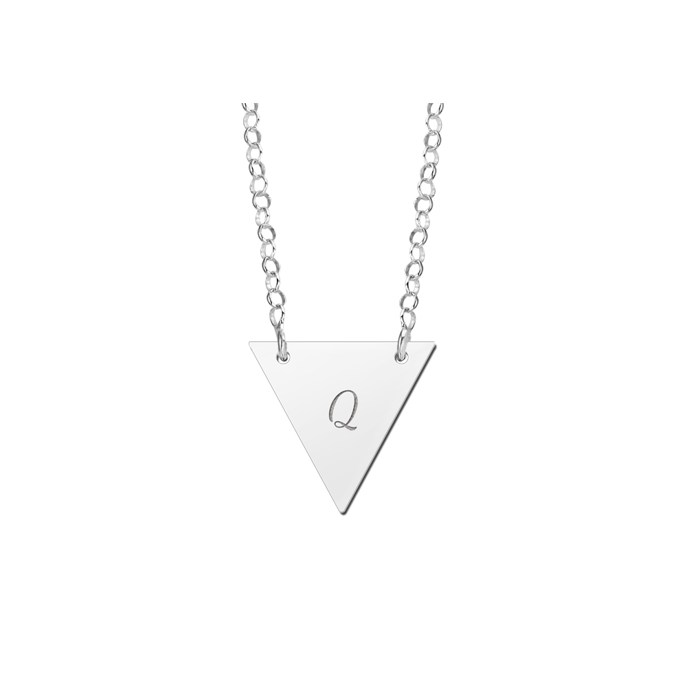 Names4ever Zilveren Driehoekige Naamhanger met Ketting ZMNH008