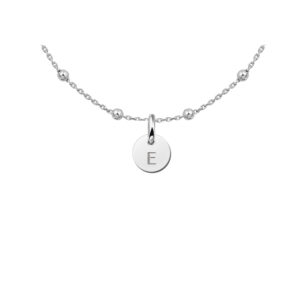 Names4ever Zilveren Ketting met Bolletjes en Ronde Initiaal Hanger ZMNH010