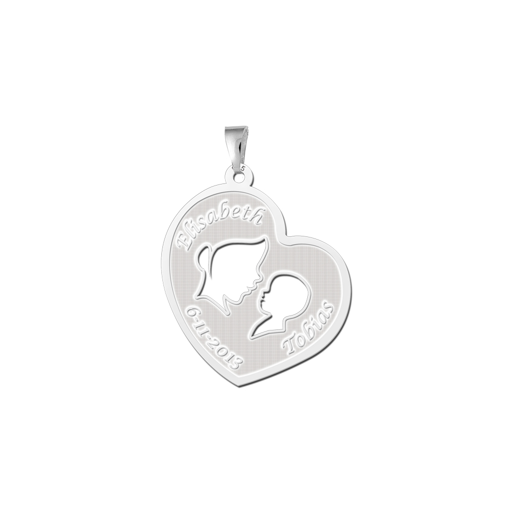 Hartvormige Moeder en Kind Hanger van Zilver | Names4ever