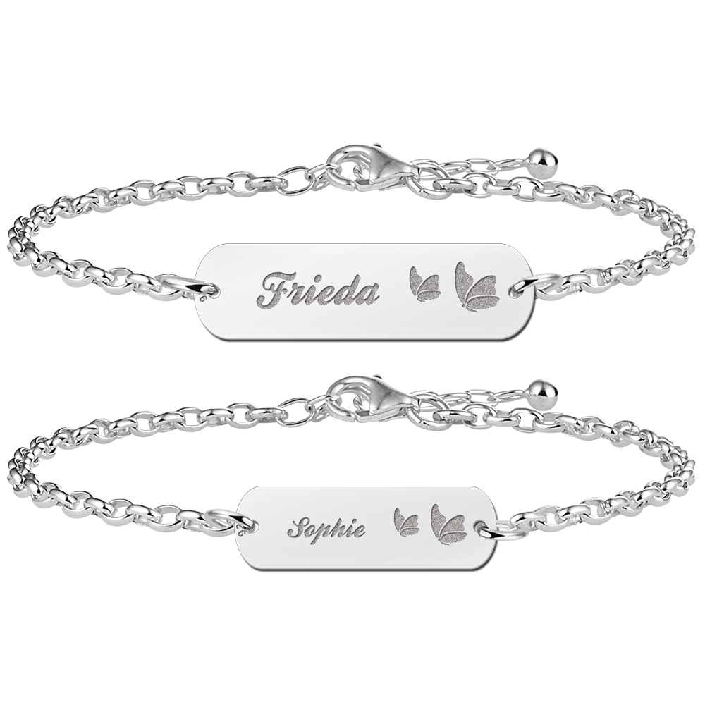 Zilveren Moeder Dochter Graveer Armbandjes Set met Vlinders - Names4ever