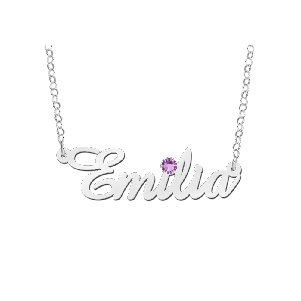 Names4ever Zilveren Naamketting met Geboortesteen Emilia