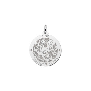 Ronde Chinese Sterrenbeeld Aap Hanger van Zilver