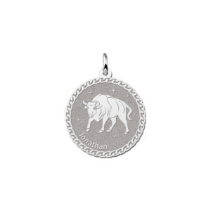Names4ever Ronde Stier Sterrenbeeld Hanger van Zilver