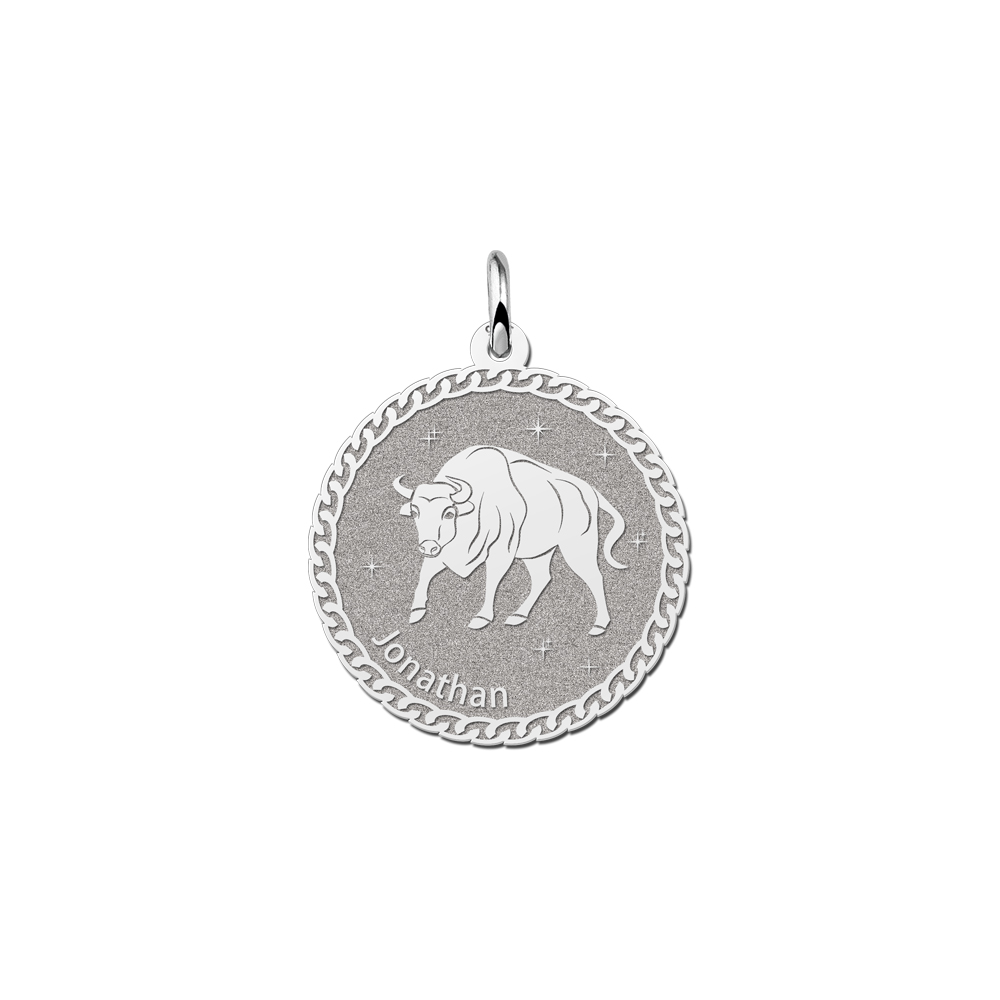 Names4ever Ronde Stier Sterrenbeeld Hanger van Zilver