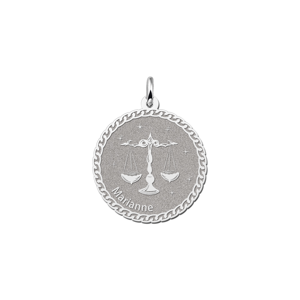Names4ever Ronde Weegschaal Sterrenbeeld Hanger van Zilver