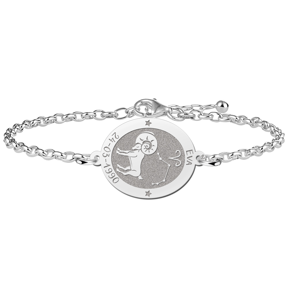 Zilveren Armband met Ovaalvormige Ram Sterrenbeeld Naamhanger > Names4ever