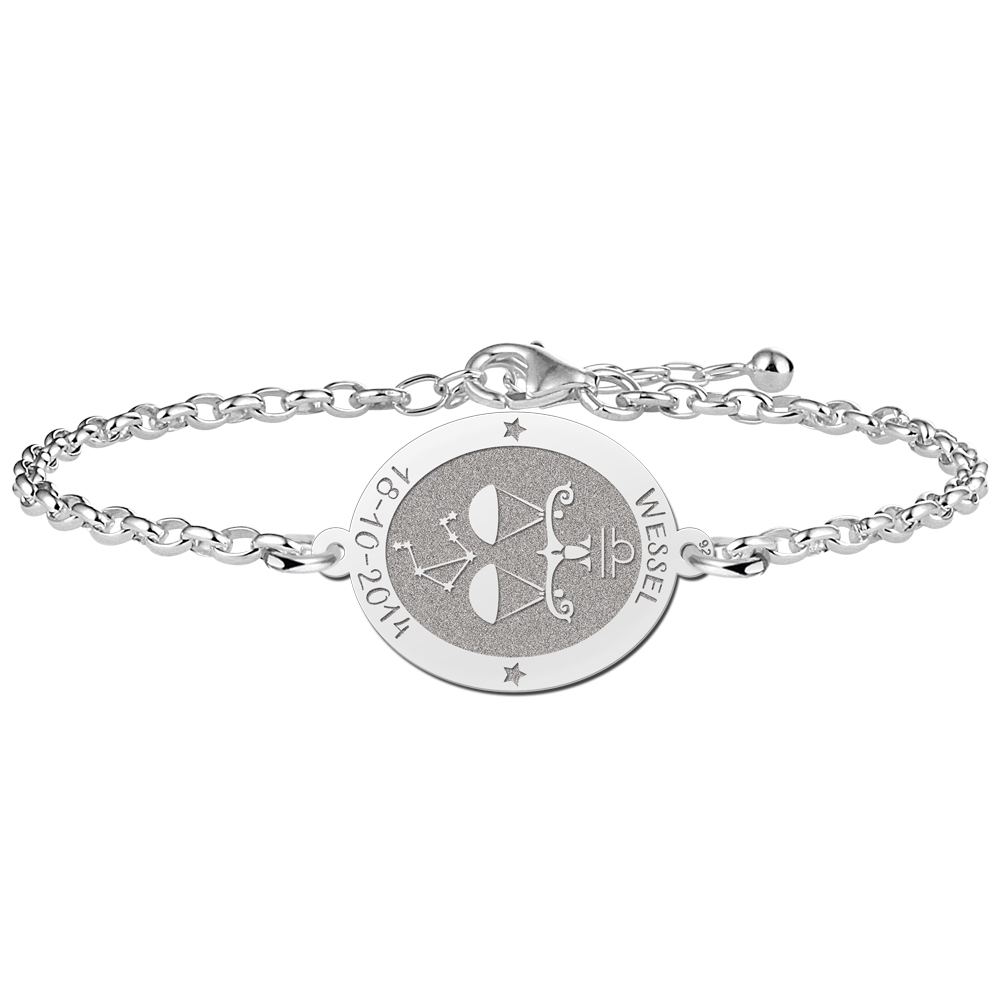 Zilveren Armband met Ovaalvormige Weegschaal Sterrenbeeld Naamhanger > Names4ever