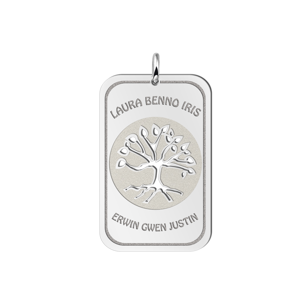 Names4ever Tree of Life Dog Tag Hanger van Zilver + Graveer Tekst