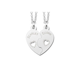 Names4ever Zilveren Hart Breekhanger met Namen en Hartjes van Names4ever