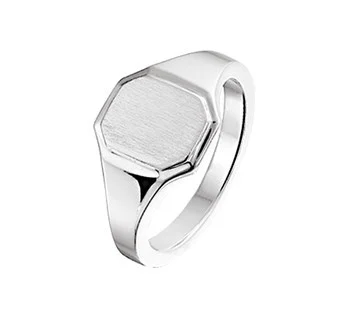 Graveer Ring Jongens | Gepolijst Zilver met Gediamanteerde Voorkant