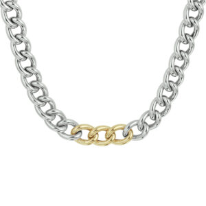Bicolor ketting met gourmet schakels | 925 Sterling Zilver & 14 karaat Geelgoud