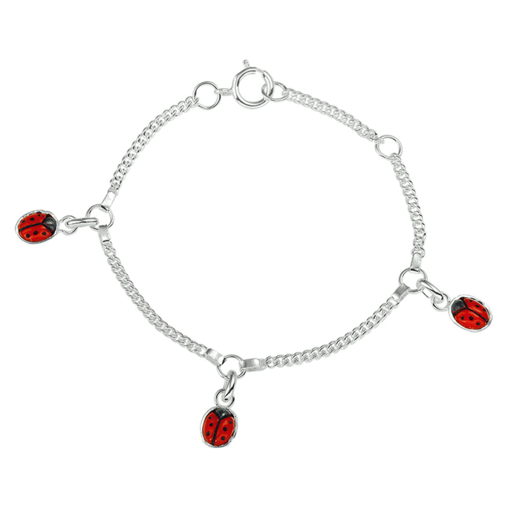 Bedelarmband voor Kinderen met Lieveheersbeestjes | 9 + 2 cm | 925 Sterling Zilver
