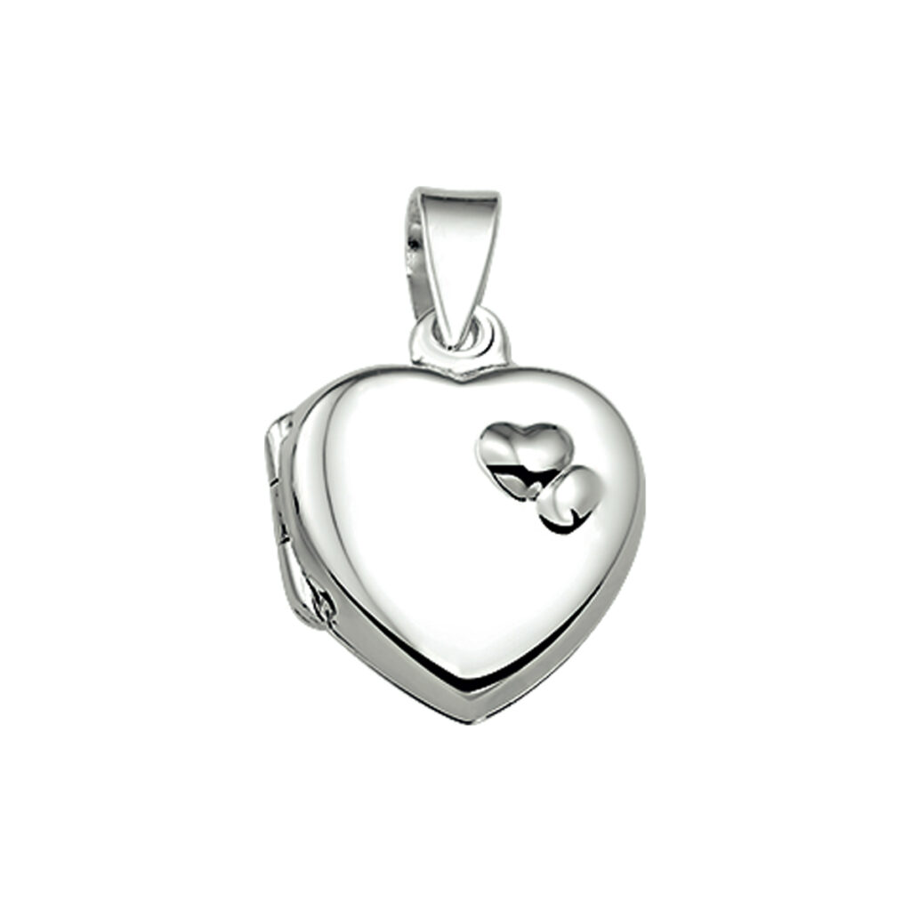 Medaillon hartvormig met foto en dubbel hart decoratie | 925 sterling | Zilver