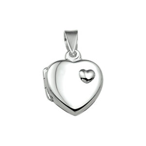 Hartvormig Medaillon met hart decoratie | 925 sterling | Gepolijst Zilver
