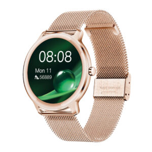 Dames smartwatch | Rosé goudkleurig kast met Rosé-gouden stalen band | SMARTY2.0