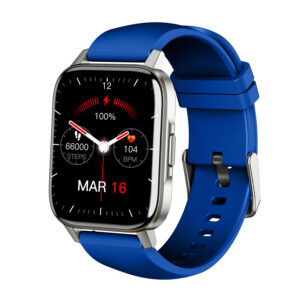 Dames smartwatch | Zilverkleurige kast met Blauwe siliconen band | SMARTY2.0