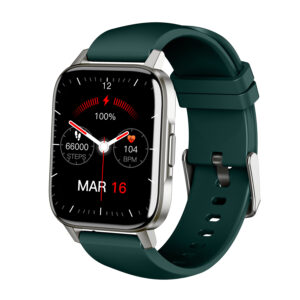 Dames smartwatch | Zilverkleurige kast met Groene siliconen band | SMARTY2.0